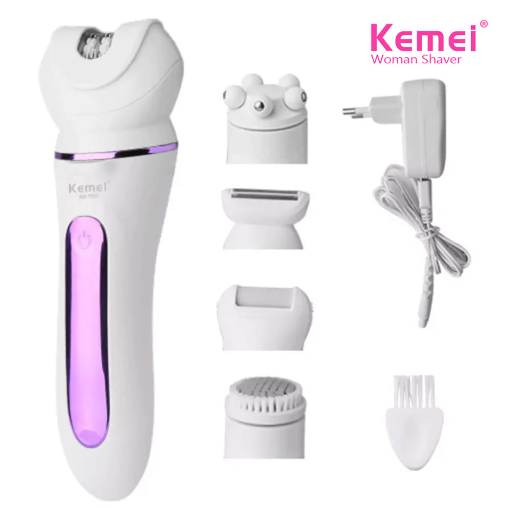 Kemei KM-7936 Epilator, Lady Shaver, FootCare, Facial Cleanser, and Bead Massager 5-in-1 Beauty Tools for Women