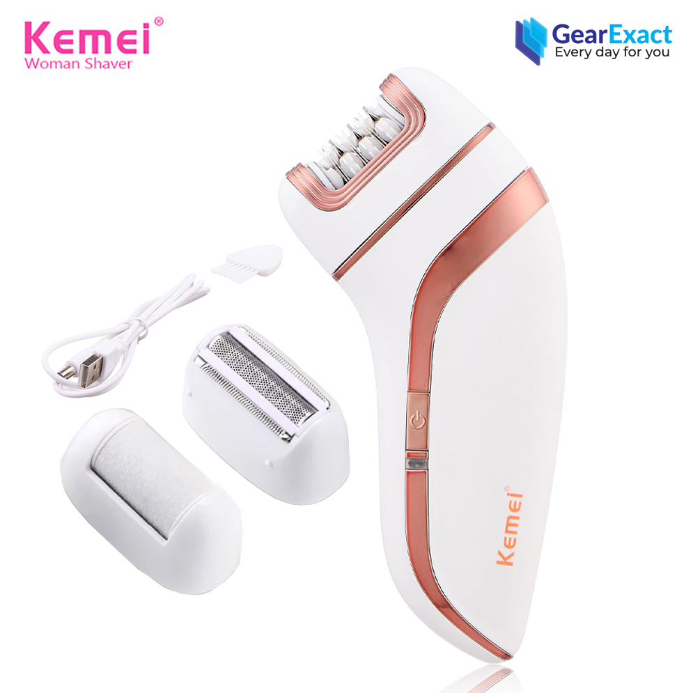 Kemei KM-1207 Beauty Tools Kit 3-in-1 Epilator, Shaver, and Feet Care for Women