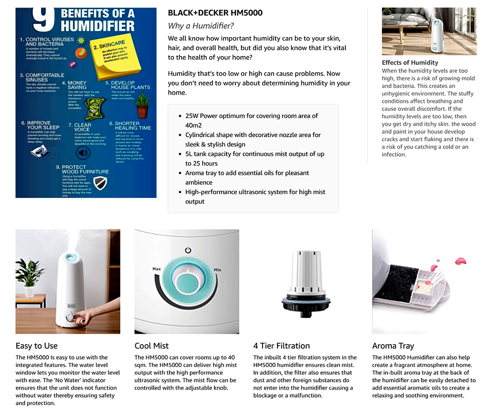 Black+Decker HM5000-B5 Digital Humidifier Ultrasonic System