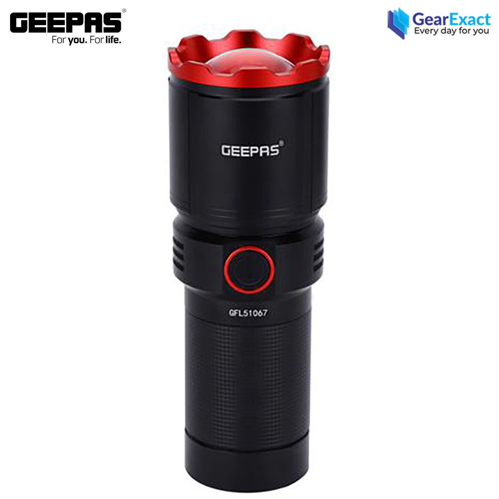 Geepas GFL51067 Rechargeable Zoomable LED Flashlight and Torch Light with Power Bank