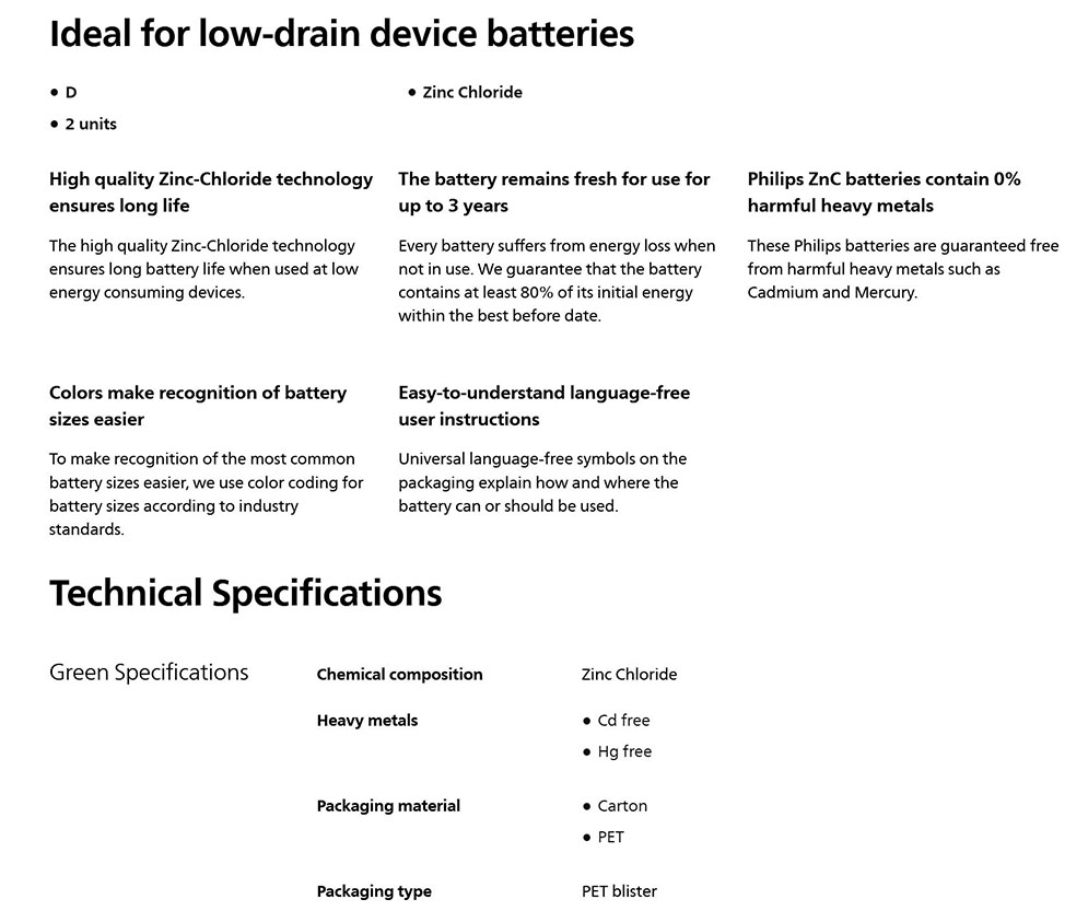 Philips R20G2B/70 D Zinc Chloride Battery Bundle of 2 Pieces