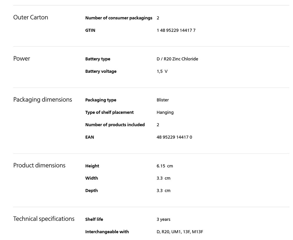 Philips R20G2B/70 D Zinc Chloride Battery Bundle of 2 Pieces