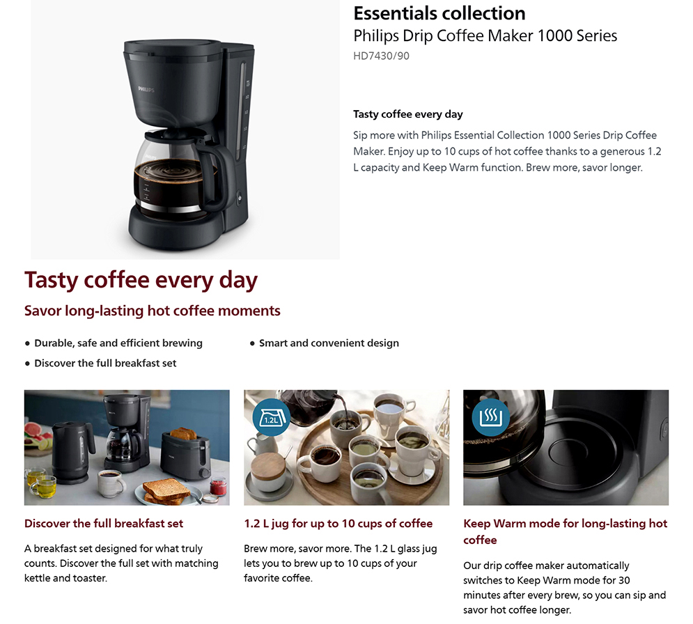 Philips HD7430/90 Drip Coffee Maker Essentials Collection 1000 Series