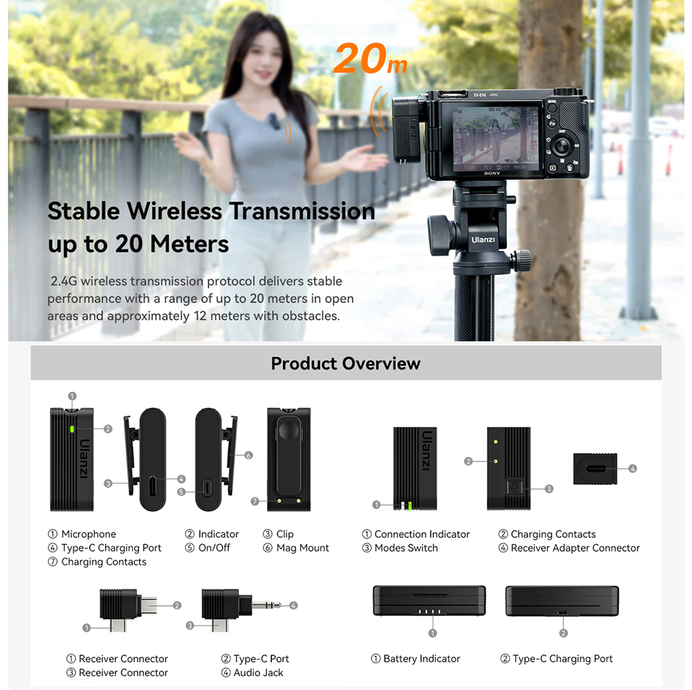 Ulanzi A100 Wireless Lavalier Microphone