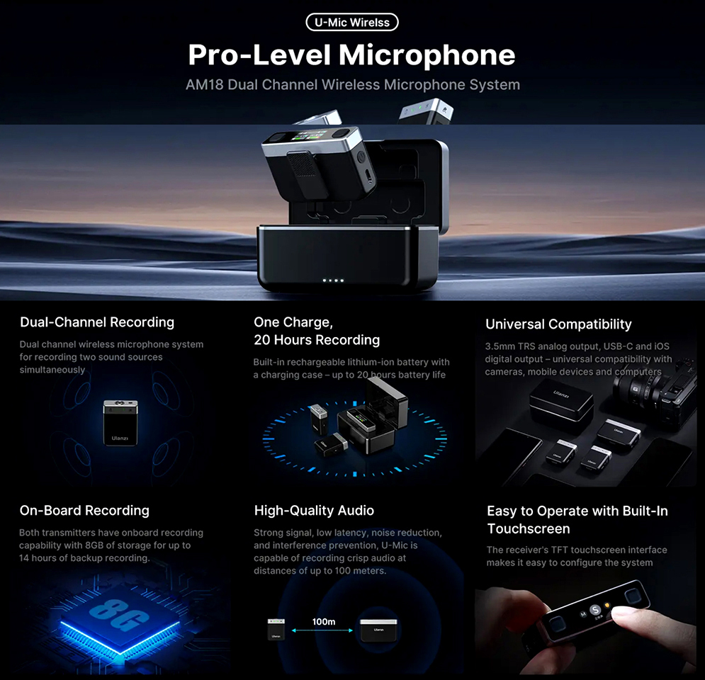 Ulanzi AM18 U-Mic Wireless Lavalier Microphone System