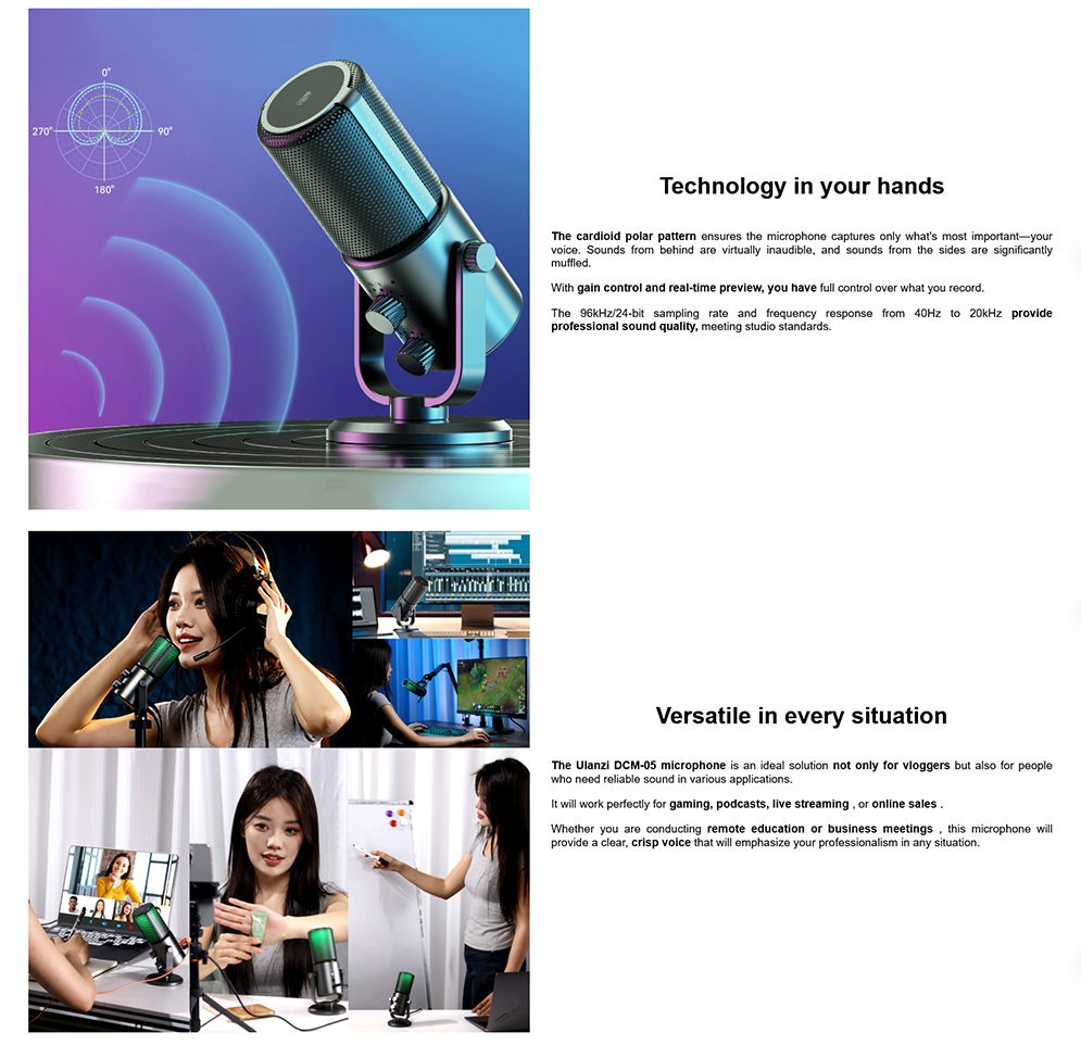 Ulanzi DCM-05 Studio USB Desktop Condenser Microphone with Dynamic RGB Backlight