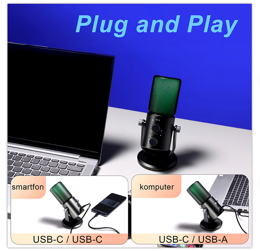 Ulanzi DCM-05 Studio USB Desktop Condenser Microphone with Dynamic RGB Backlight