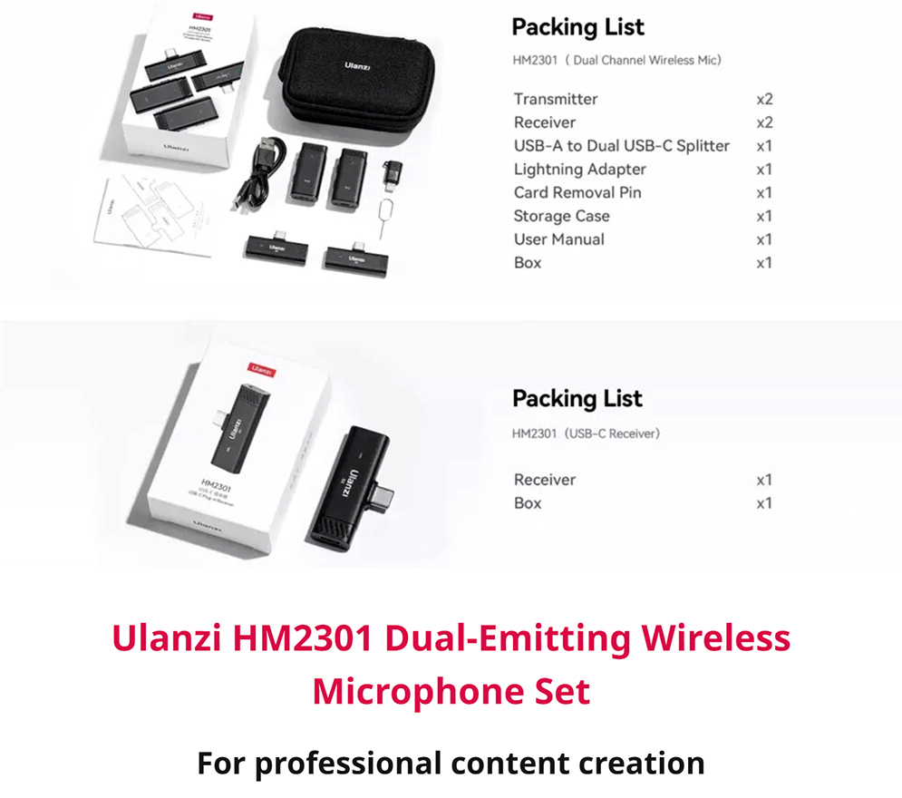 Ulanzi HM2301 Dual-Emitting Multi-Device Wireless Lavalier Microphone