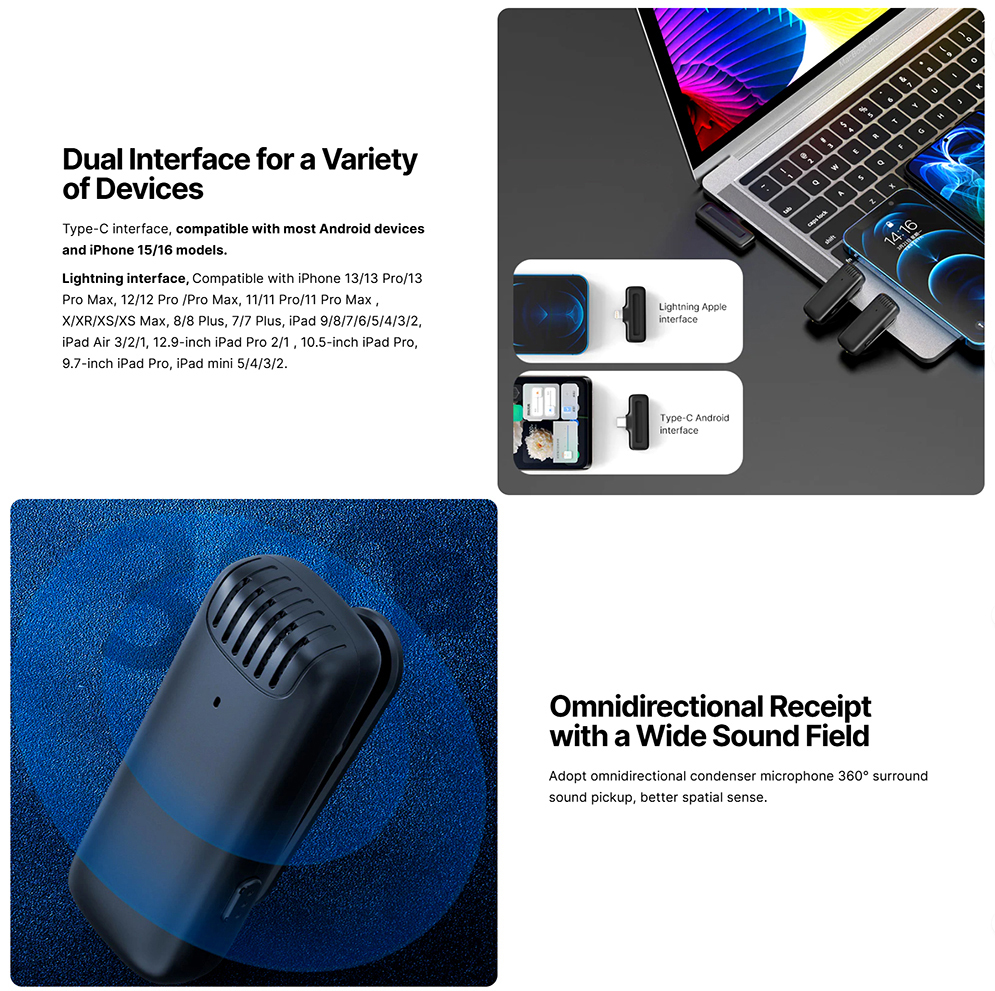 Ulanzi J12 Wireless Lavalier Microphone for iPhone iPad