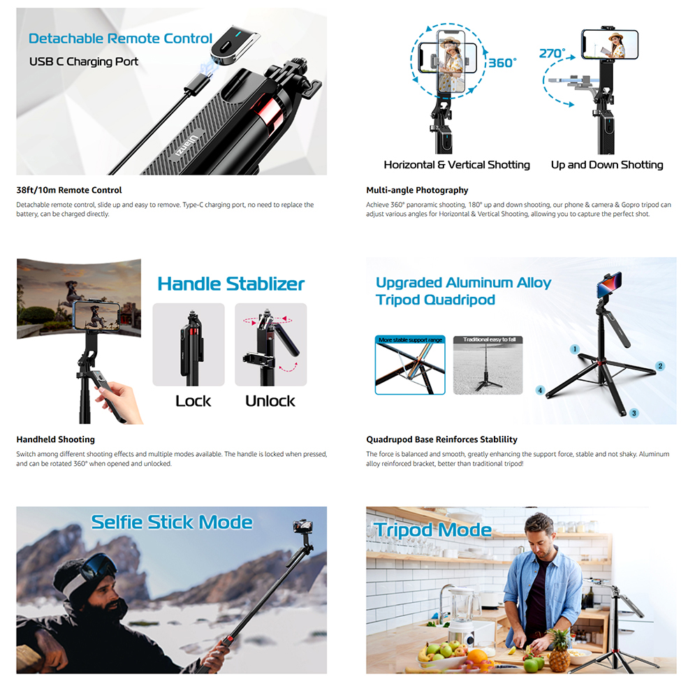 Ulanzi MA09 Gimbal Mode Selfie Stick Tripod with Remote Control