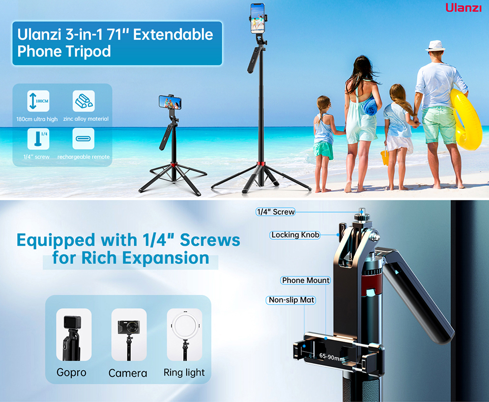 Ulanzi MA09 Gimbal Mode Selfie Stick Tripod with Remote Control
