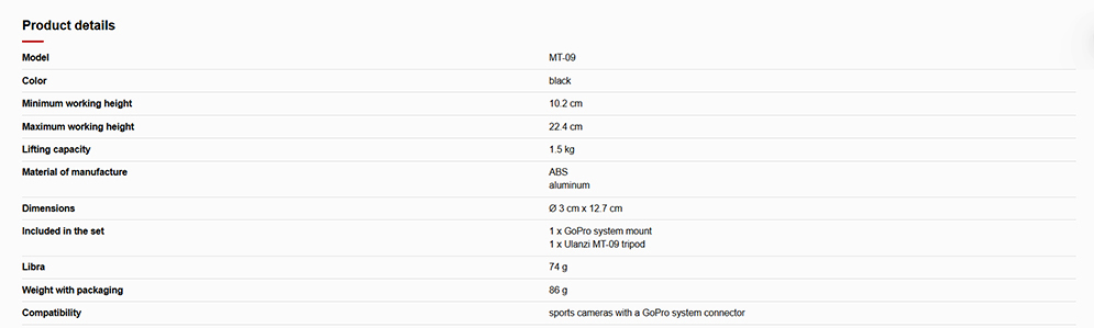 Ulanzi MT-09 Sports Action Camera Tripod for Insta 360 and GoPro Hero