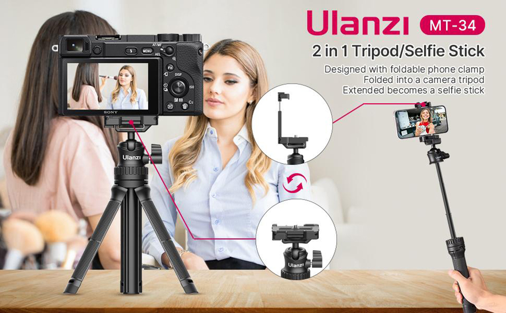 Ulanzi MT-34 Multi-functional Extendable Tripod and Selfie Stick