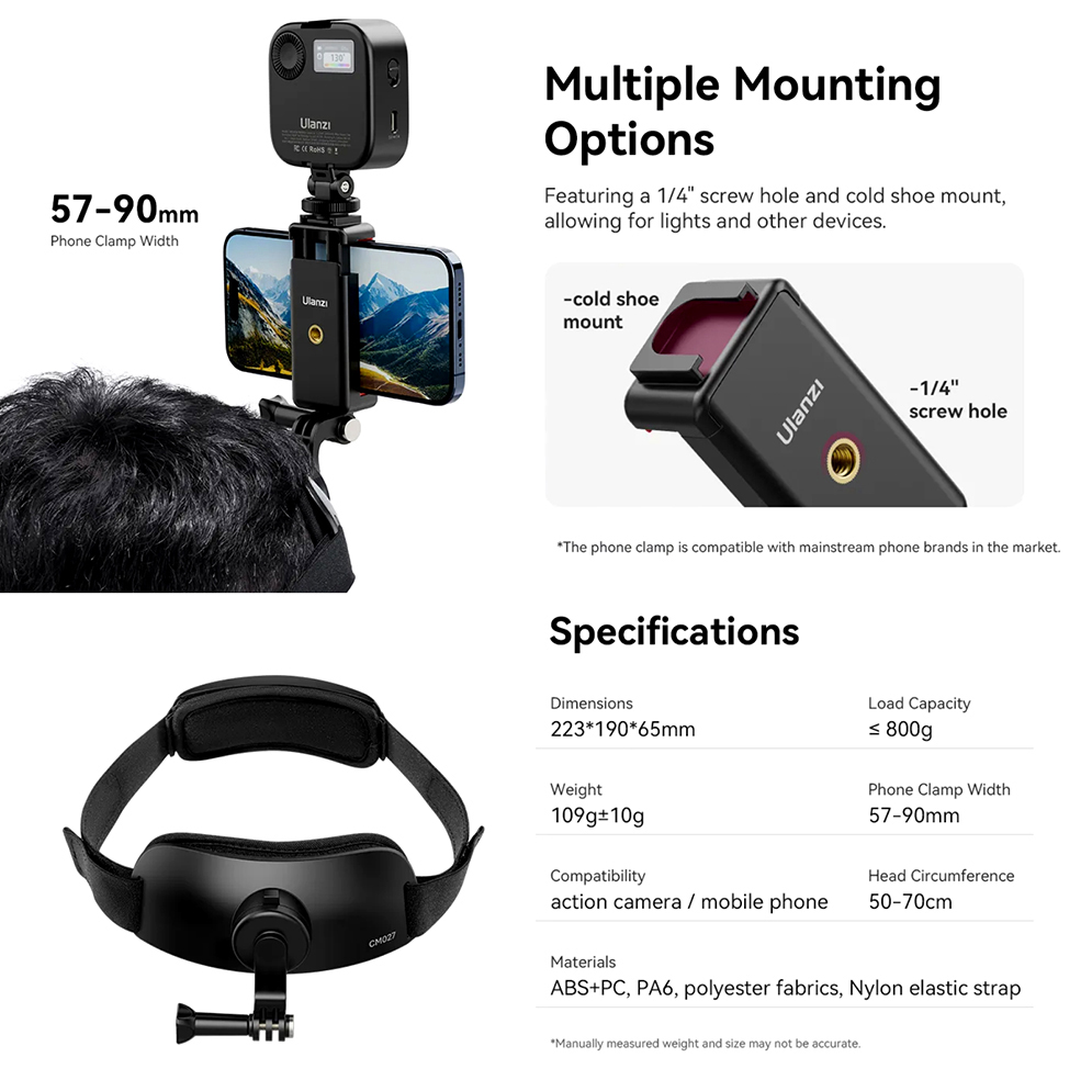Ulanzi CM027 Go-Quick Head Strap Mount for Action Camera Smartphone