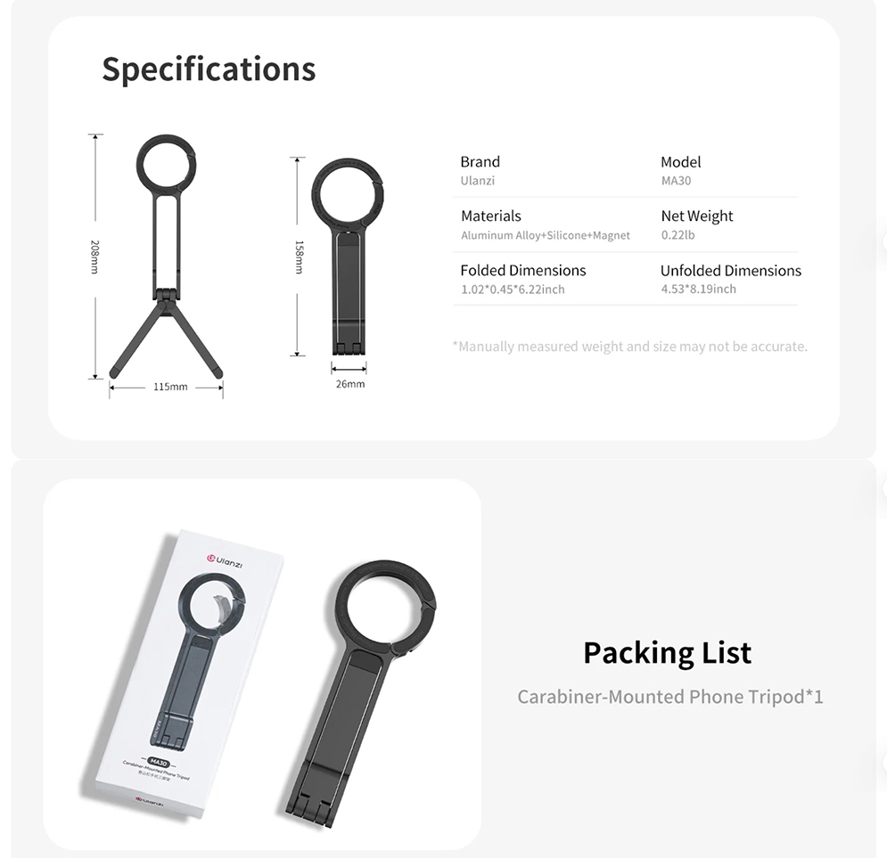 Ulanzi MA30 Carabiner-Mounted Phone Tripod