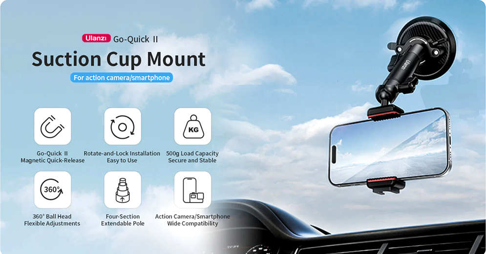 Ulanzi ZJ01 Magnetic Suction Cup Mount for Action Camera Smartphone