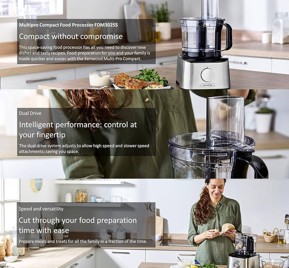 Kenwood FDM302SS MultiPro Compact Food Processor with Thermo-Resist Glass Blender