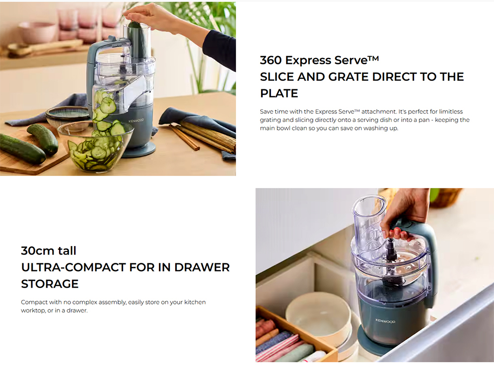 Kenwood FDP22.130GY MultiPro Go Food Processor for Chopping, Cutting, Pureeing, and Kneading