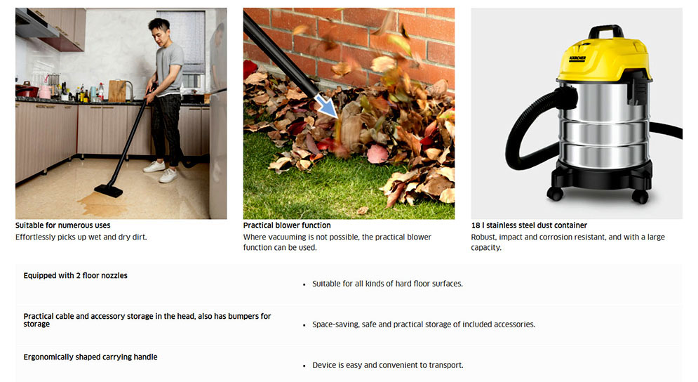 Karcher WD 1s Classic Multi-Purpose Wet and Dry Vacuum Cleaner