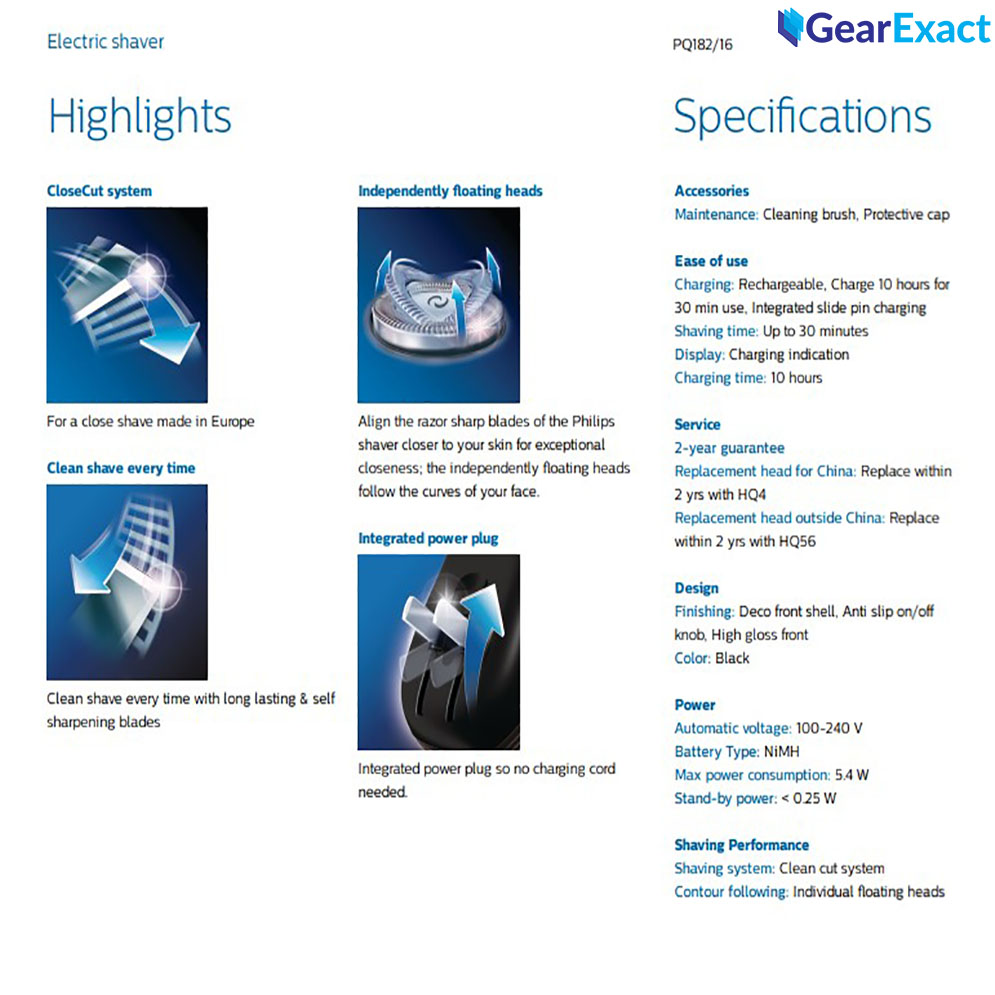 Philips PQ182/16 Rechargeable Twin Blades Rotary Shaver for Men